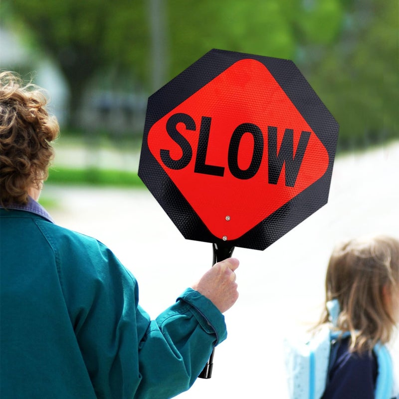 TR (4 Pack) Stop Slow Sign with Handle, 13 x 13 Inches Double Sided Stop/Slow Traffic Sign, Rust Free Aluminum Reflective, Weather Resistant, Waterproof, Fade Resistant, Easy to Mount. - Image 5